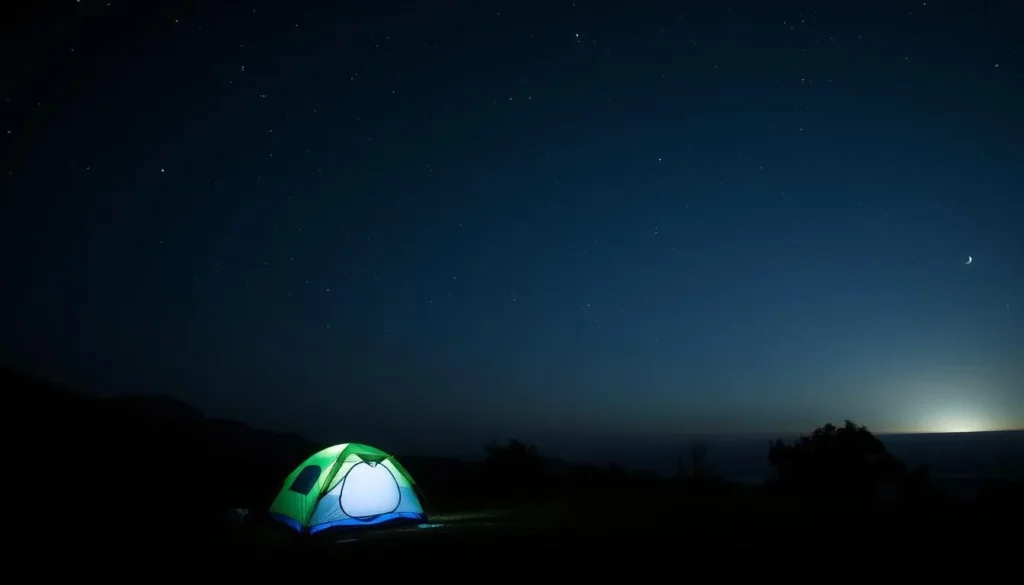 Image of a campsite in Santa Teresa National Park at night with stars shining above