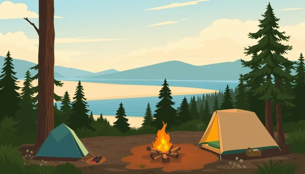 Image of a campsite near Slapy Reservoir with a beach in the background