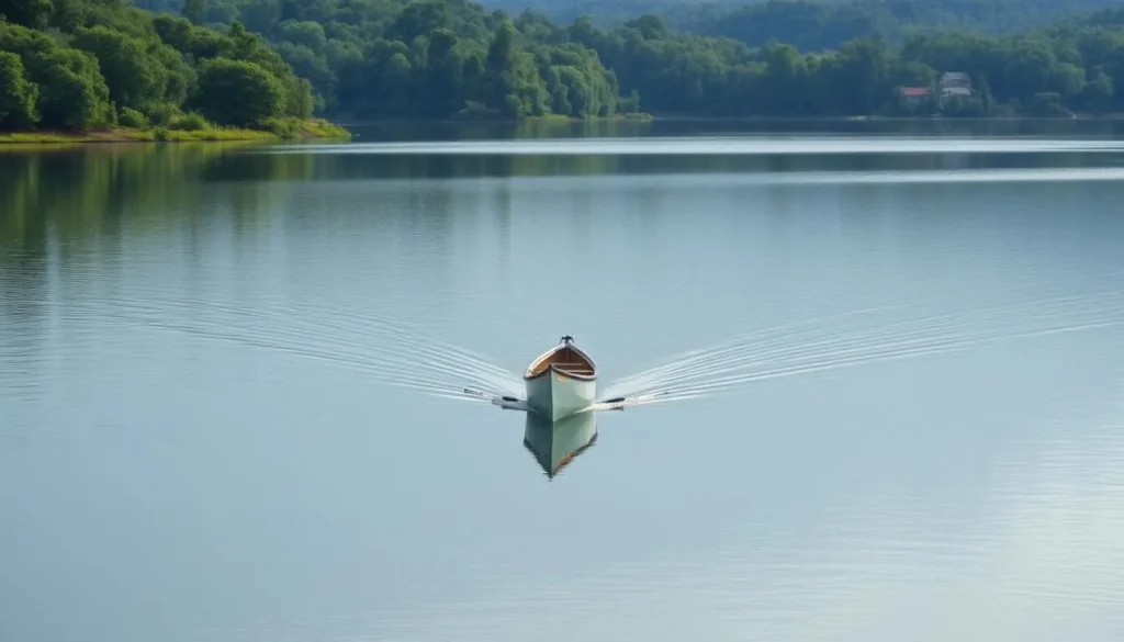Image of a canoe gliding through the calm waters of Slapy Reservoir