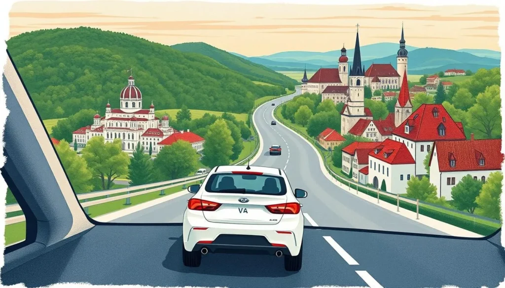 Image of a car driving from Vienna to Cesky Krumlov