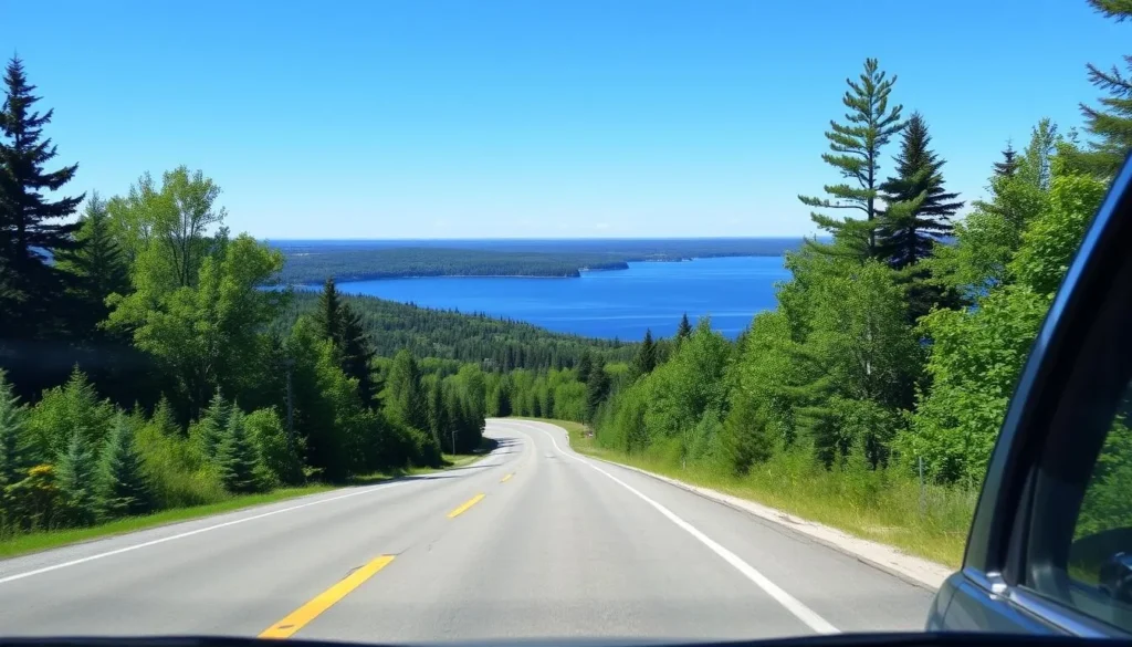 Image of a car driving towards Lake Kabetogama