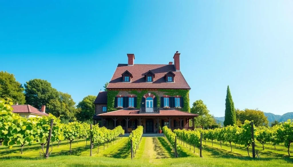 Image of a charming B&B in a historic building surrounded by vineyards
