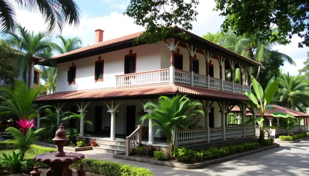 Image of a colonial-style posada in Choroni's town center with a garden