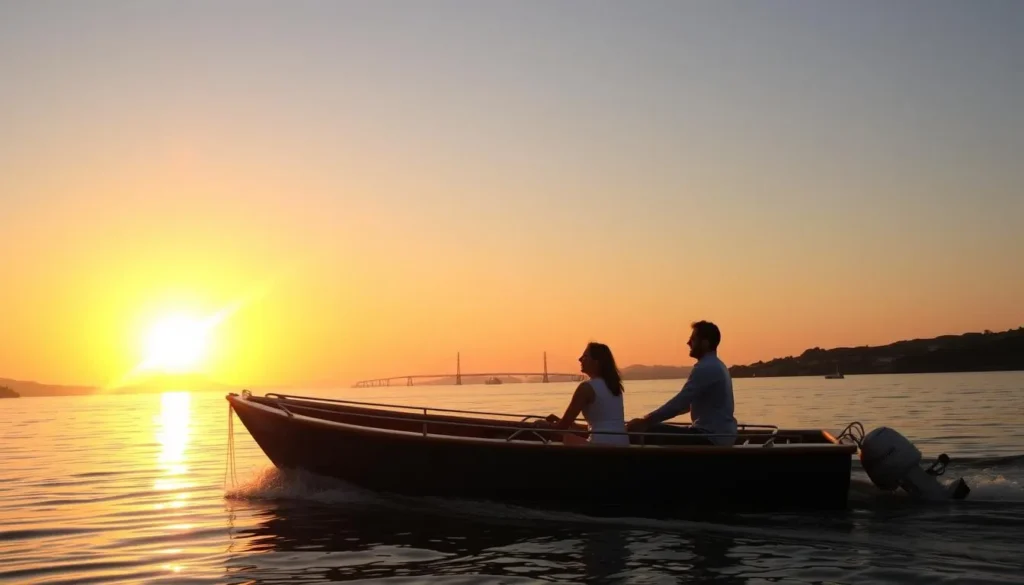 Image of a couple enjoying a private sunset boat ride in Totness