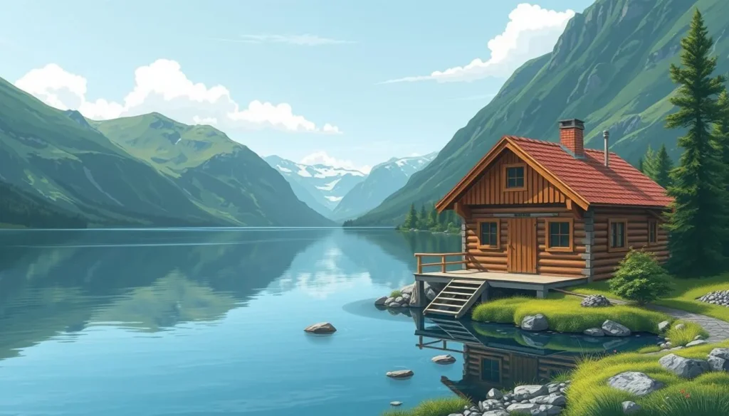 Image of a cozy Norwegian cabin near Lake Nedre Heimdalsvatn