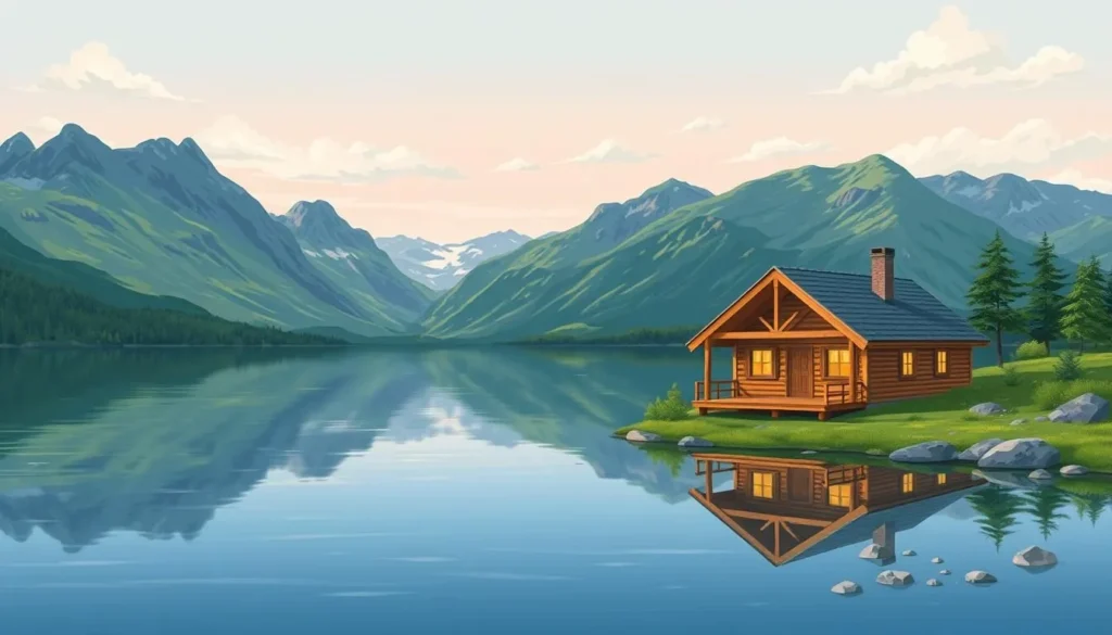 Image of a cozy cabin near a serene lake in Rondane National Park