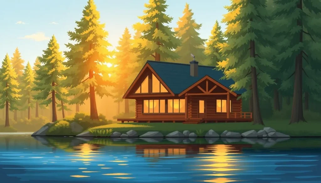 Image of a cozy lakeside cabin