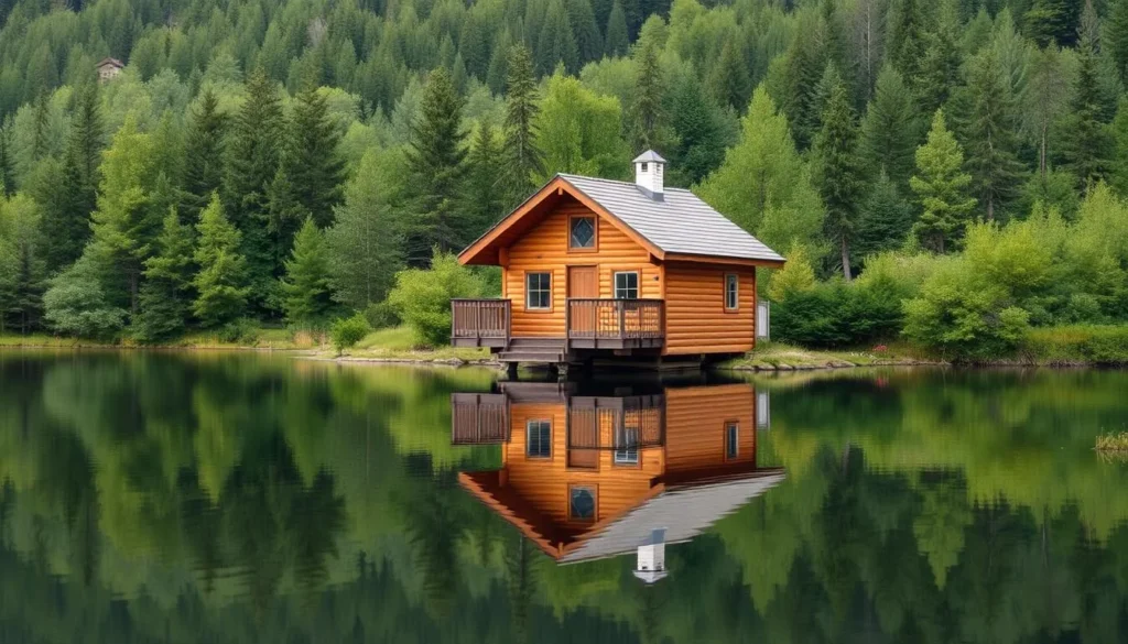 Image of a cozy wooden cabin by a serene lake in Aukstaitija National Park