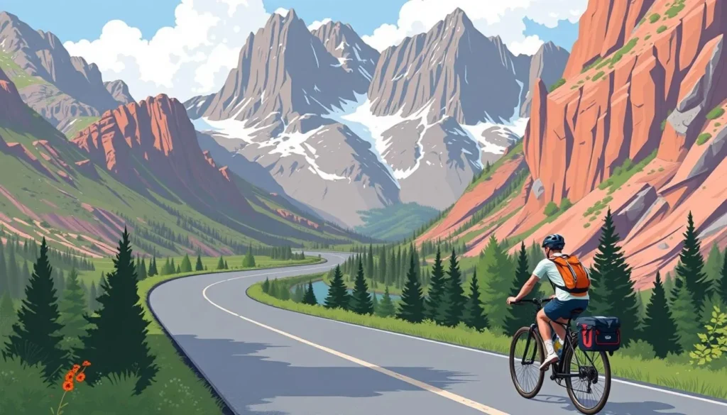 Image of a cyclist riding on Red Rock Parkway in Waterton Lakes National Park