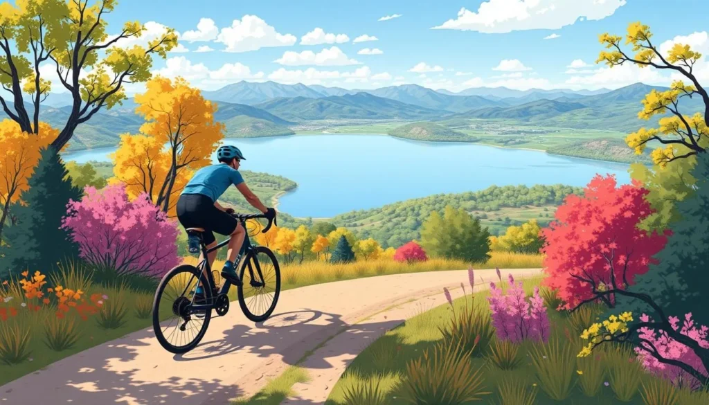 Image of a cyclist riding on a scenic trail around Sec Reservoir