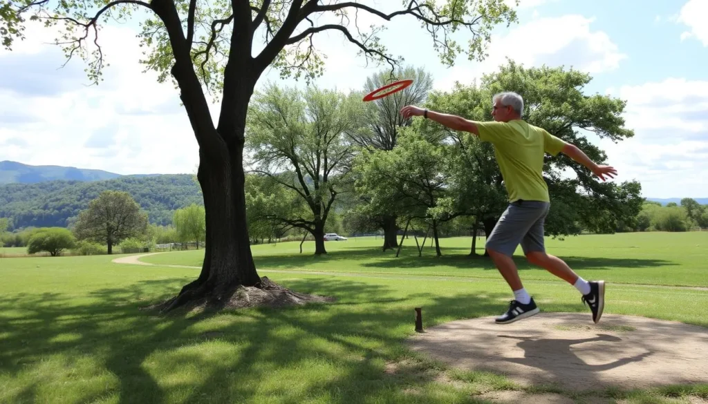 Image of a disc golfer at Nicholas Sheran Park
