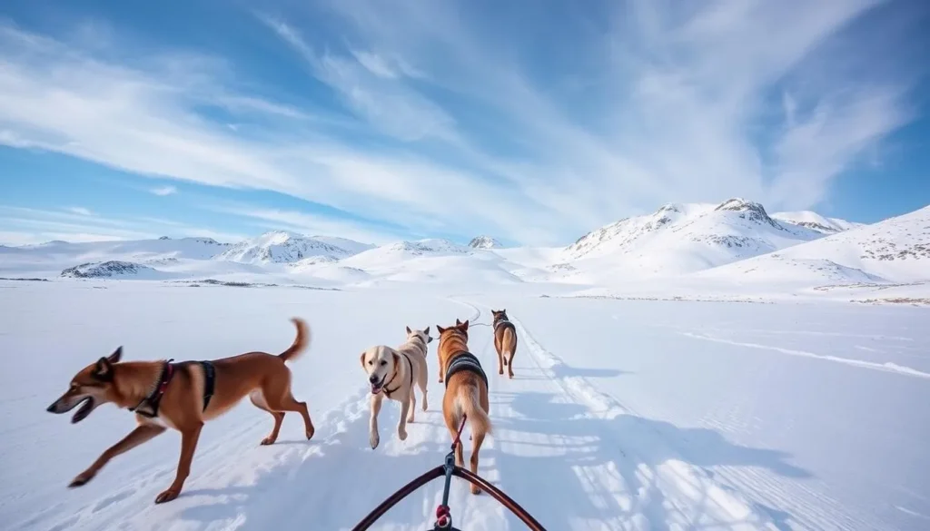 Image of a dog sledding tour in Norrbotten's Arctic landscape
