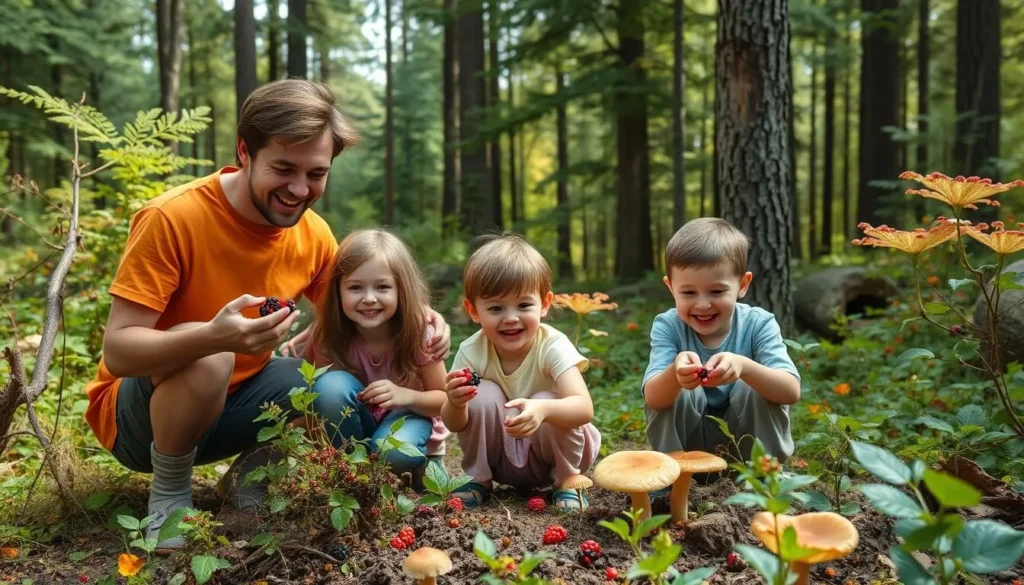 Image of a family foraging for wild berries and mushrooms in Muddus National Park