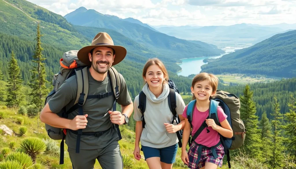 Image of a family hiking in Åsnen National Park