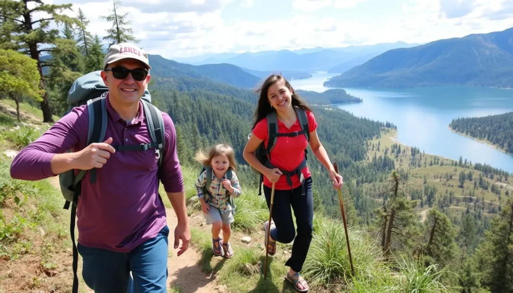 Image of a family hiking together around Lake Bandak