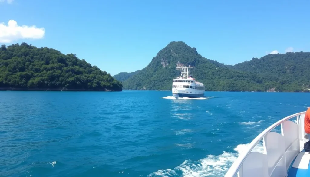 Image of a ferry approaching Ilha Grande