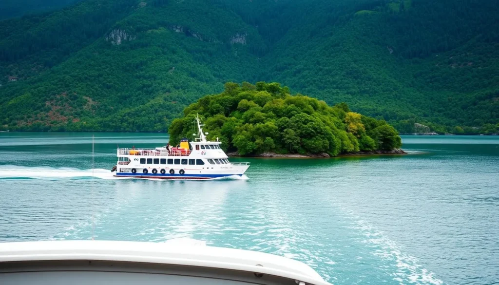 Image of a ferry approaching an island in Archipelago National Park Image of a ferry approaching an island in Archipelago National Park