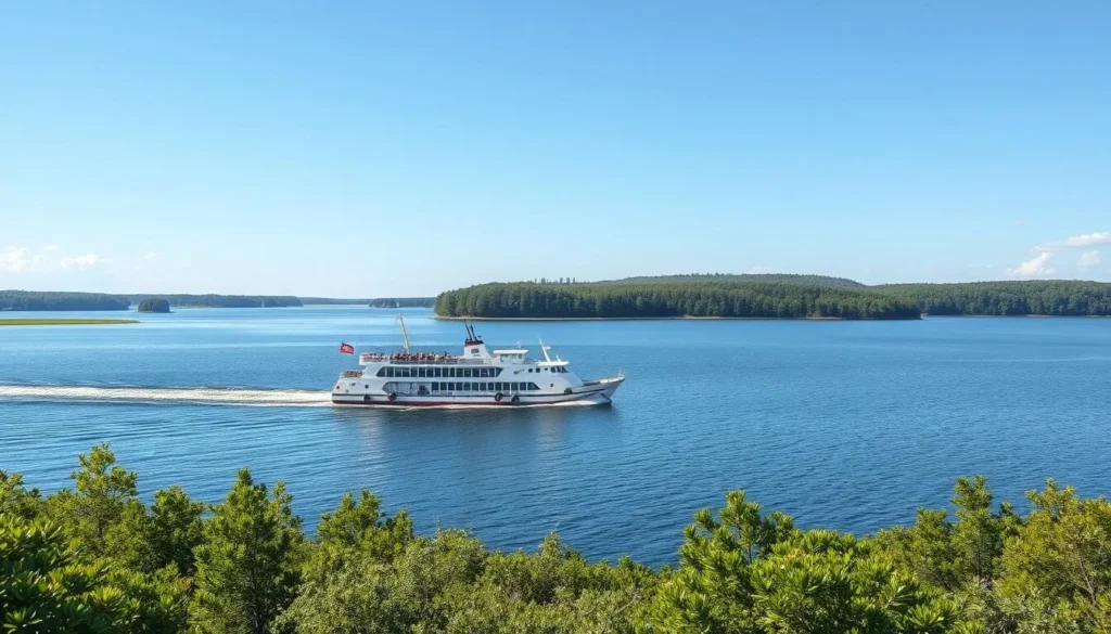 Image of a ferry crossing the Curonian Lagoon