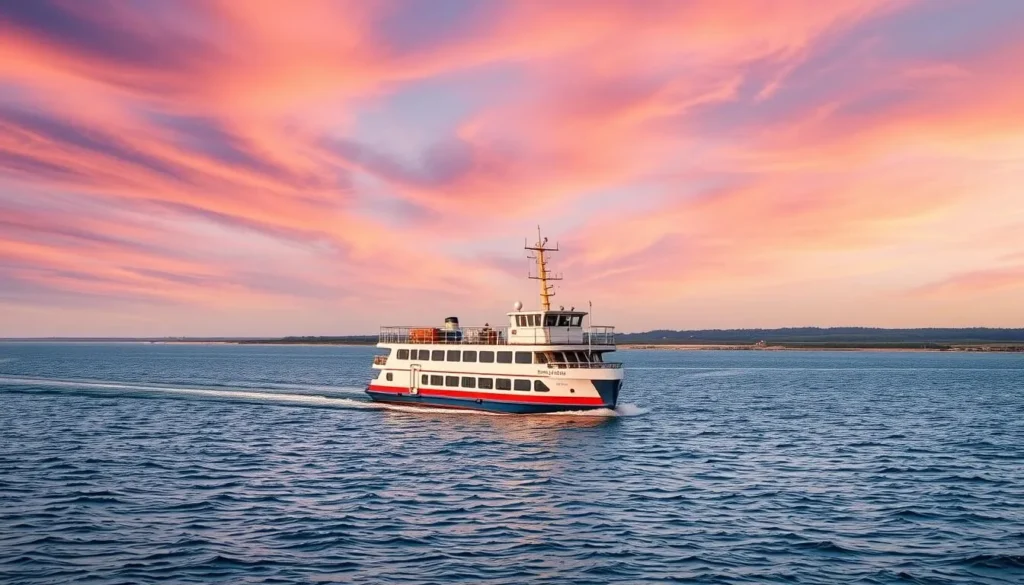 Image of a ferry departing from Klaipeda to Curonian Spit