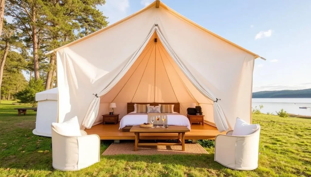 Image of a glamping site near Slapy Reservoir with luxury tents