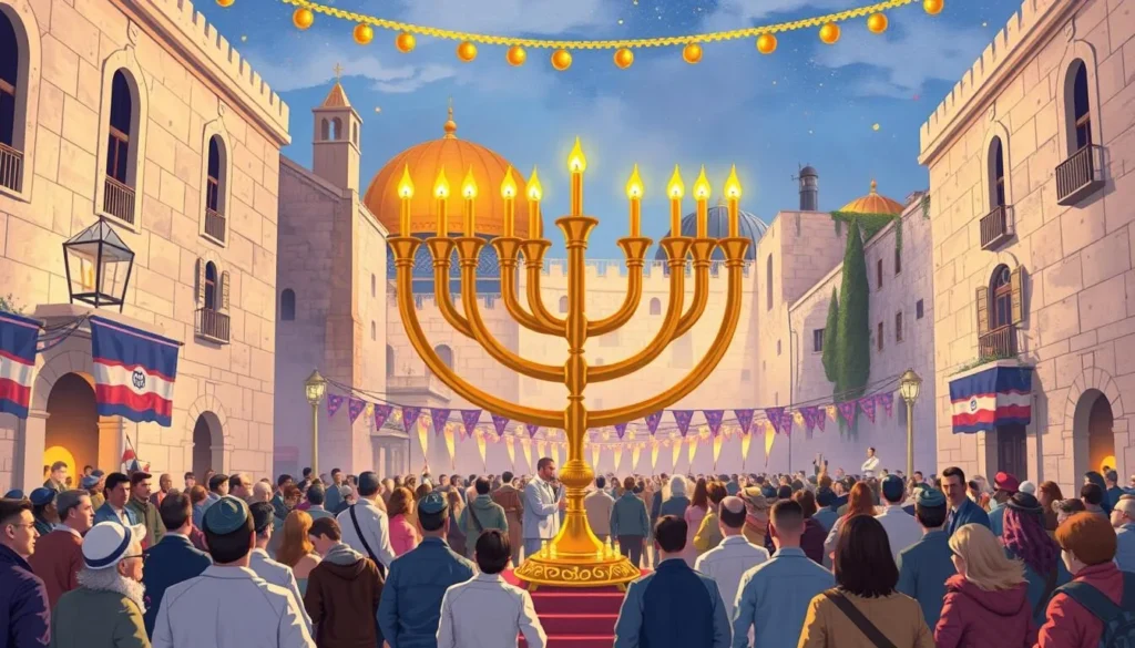 Image of a grand menorah lighting in Jerusalem's Old City