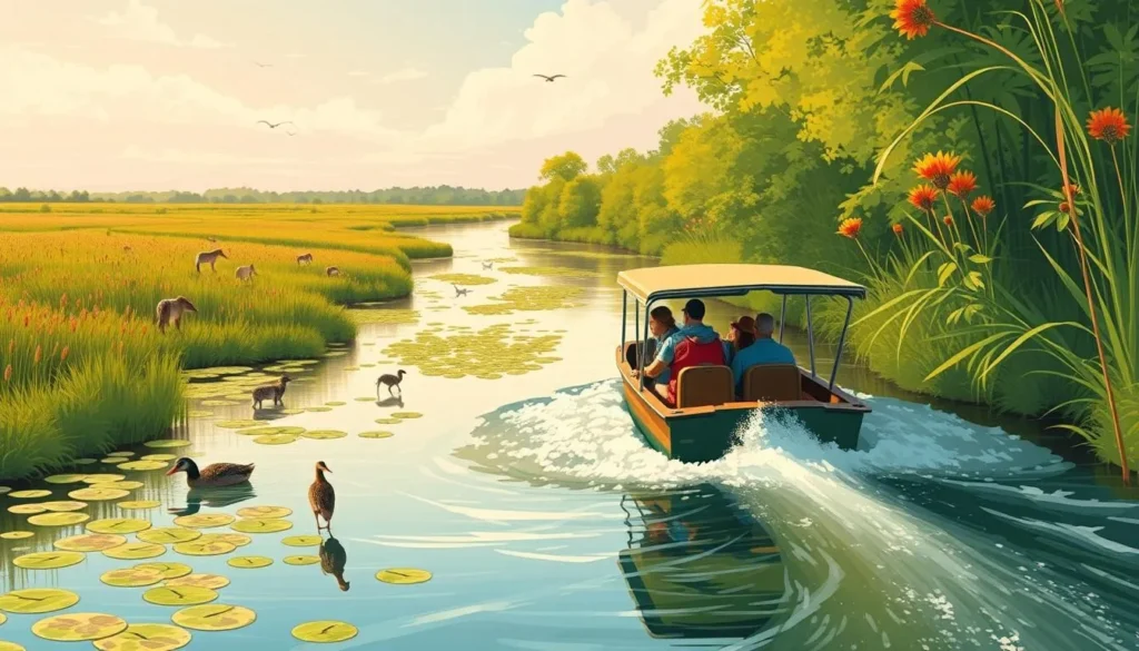 Image of a guided boat tour through the Kaw Marshes