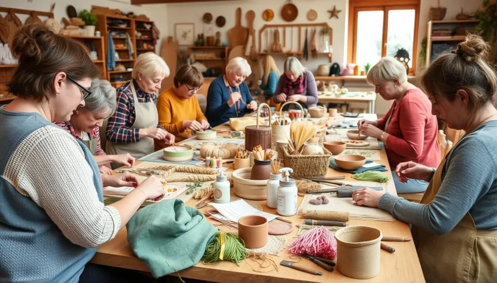 Image of a handicraft workshop in Blekinge where participants are engaged in a crafting activity