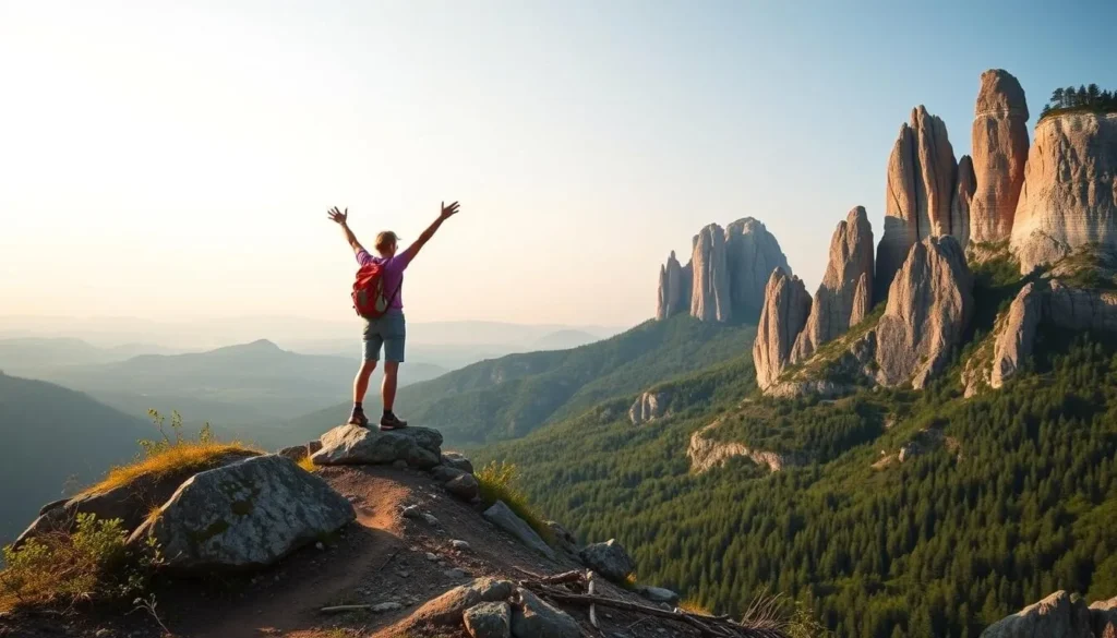 Image of a hiker at the peak of a trail in Bohemian Switzerland National Park