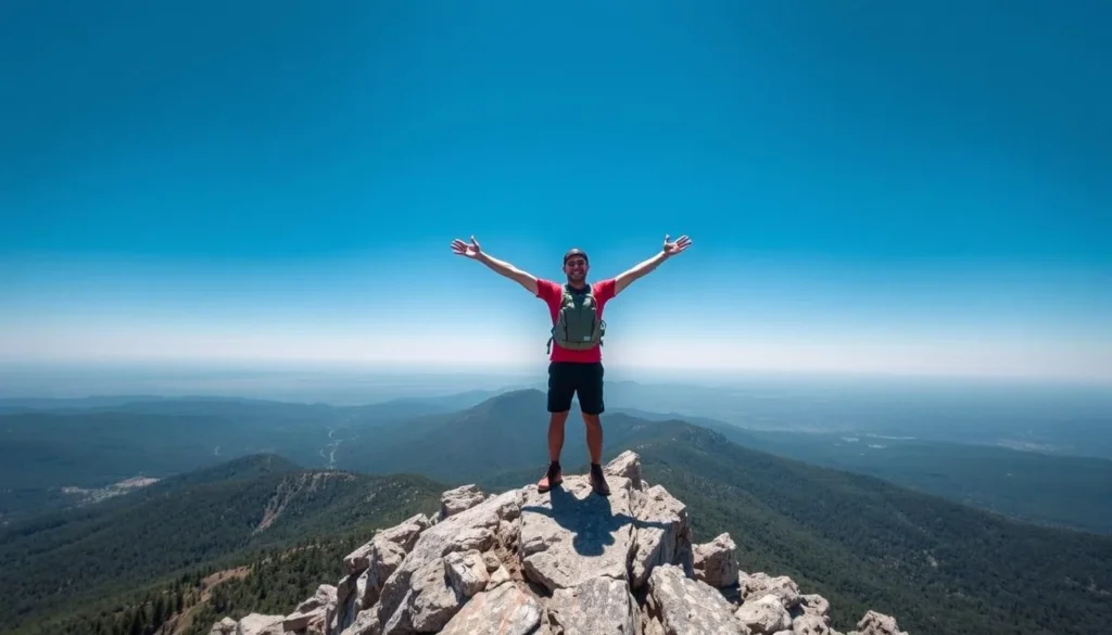 Image of a hiker at the summit of Springer Mountain