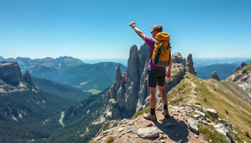 Image of a hiker at the summit of a trail in Czech Switzerland National Park