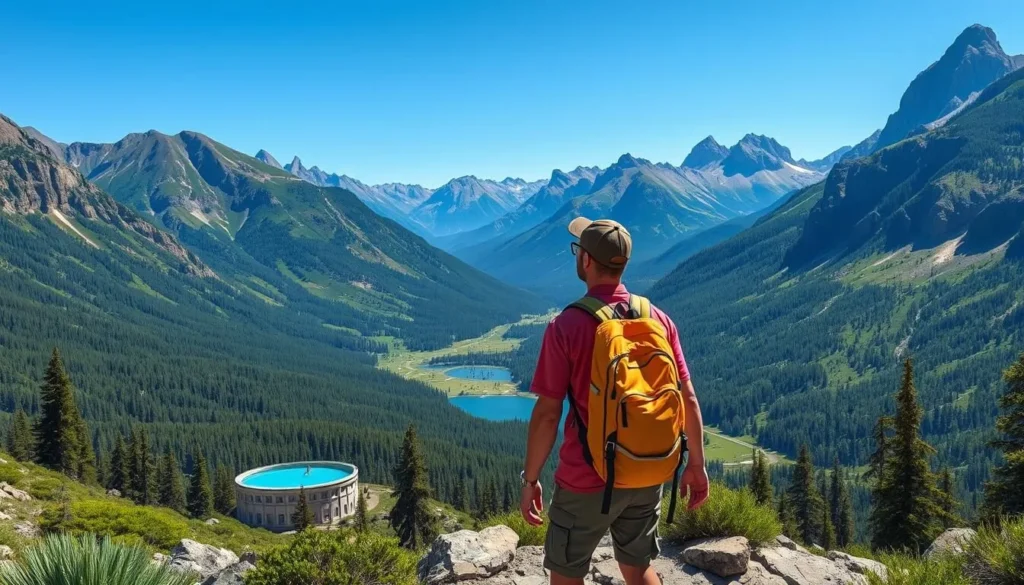 Image of a hiker enjoying a scenic view near Ainsworth Hot Springs