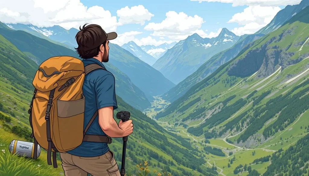 Image of a hiker in Tarfala Valley with a backpack