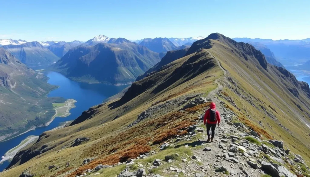 Image of a hiker on a mountain trail in Gandsfjorden National Park