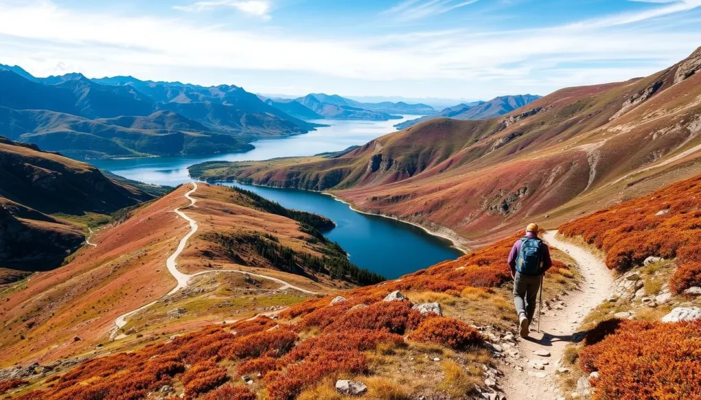 Image of a hiker on a trail around Lake Oyeren