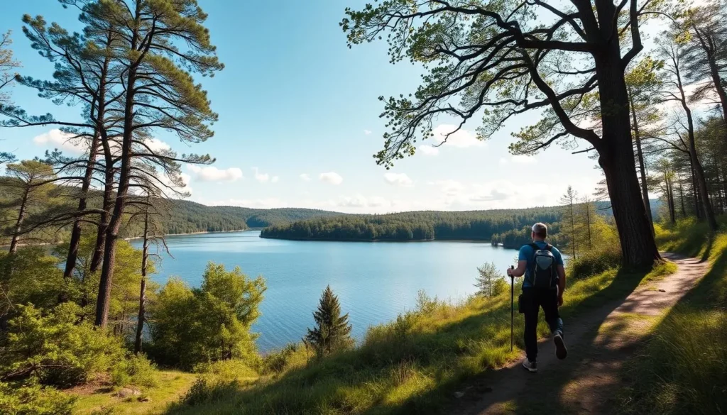 Image of a hiker on a trail around Lake Vaddoviken