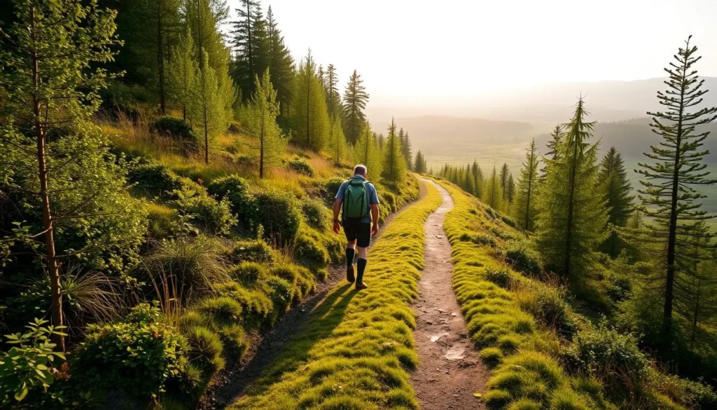 Image of a hiker on a trail in Bockstens Mosse Nature Reserve