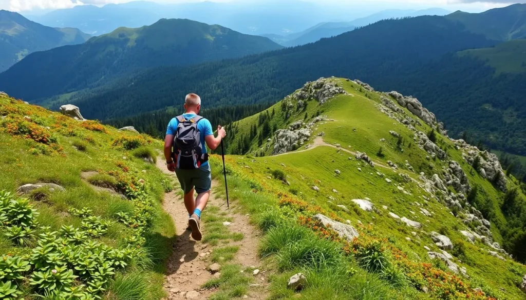 Image of a hiker on a trail in Krivoklat Highlands