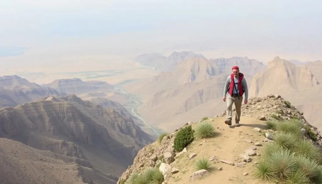 Image of a hiker on the Balcony Walk trail in Al-Hajar Mountains