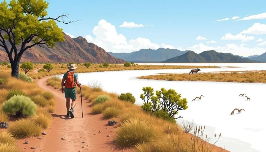 Image of a hiker on the Salt Flats Trail, Pea Island National Wildlife Refuge