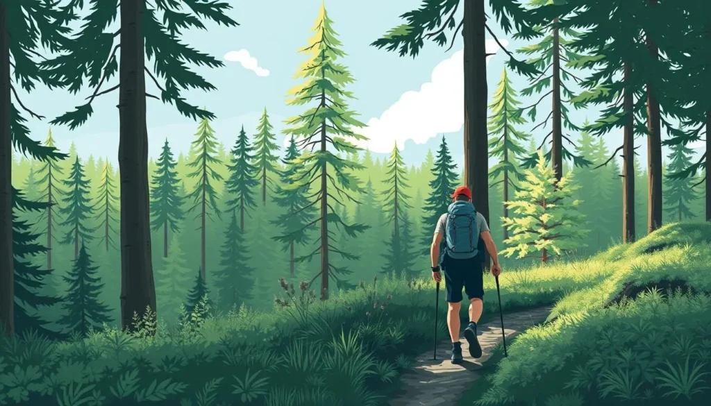 Image of a hiker on the Tjustleden trail, surrounded by Swedish forest
