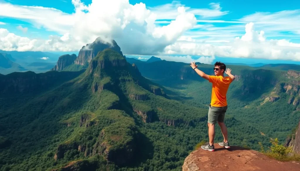 Image of a hiker standing at the edge of a tepui in Canaima National Park