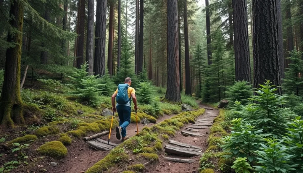 Image of a hiker walking through Norra Kvill National Park's ancient forest trails