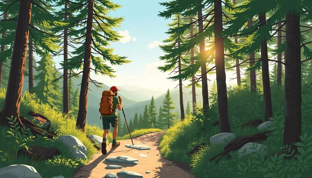 Image of a hiker walking through a forest trail in Brdy Highlands