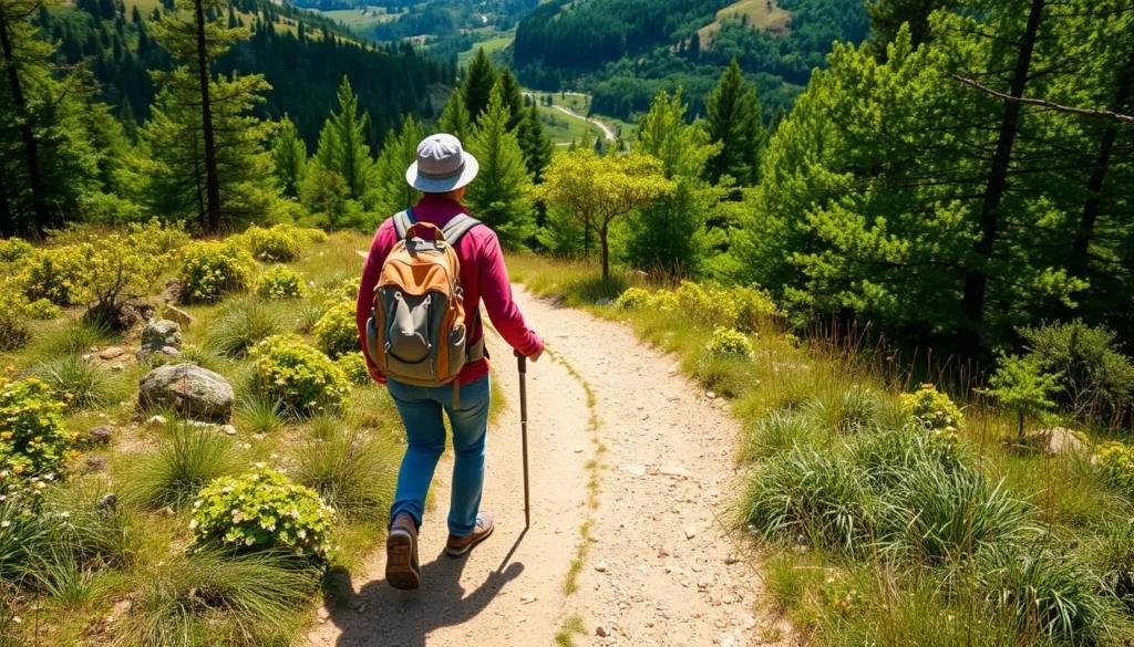 Image of a hiker walking through a scenic trail in a Halland County nature reserve.