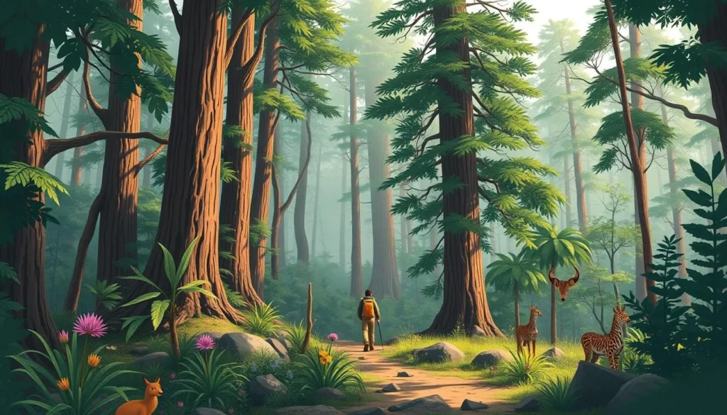 Image of a hiker walking through the primeval forests of Muddus National Park