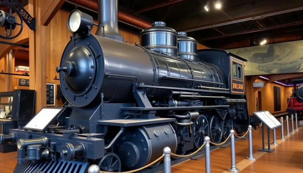 Image of a historic locomotive on display at the Moffat Road Railroad Museum