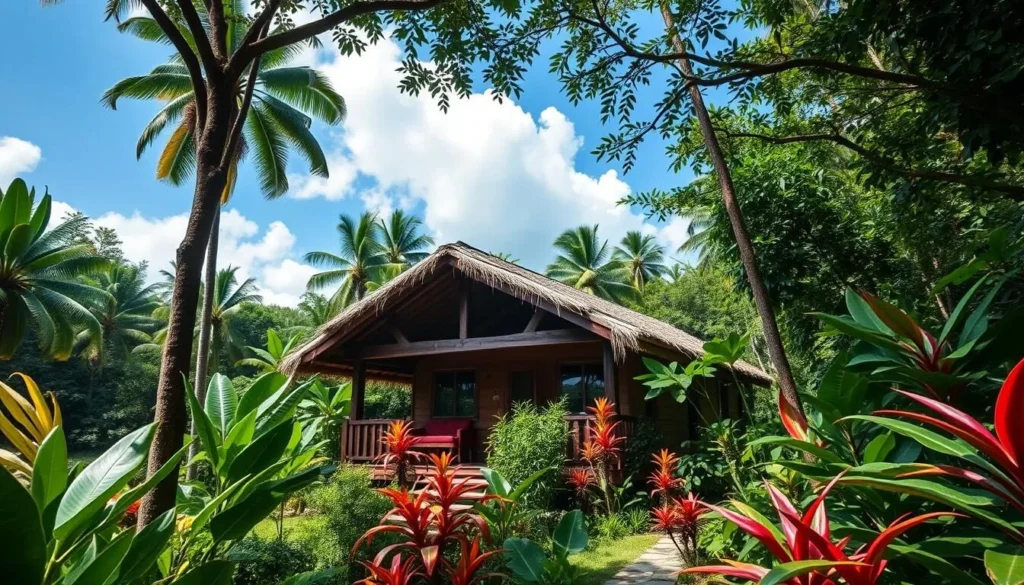 Image of a jungle lodge near Kourou