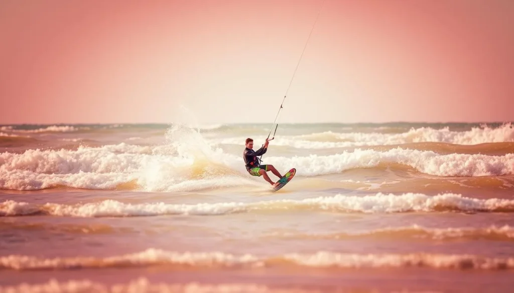 Image of a kitesurfer in action at Playa Mansa