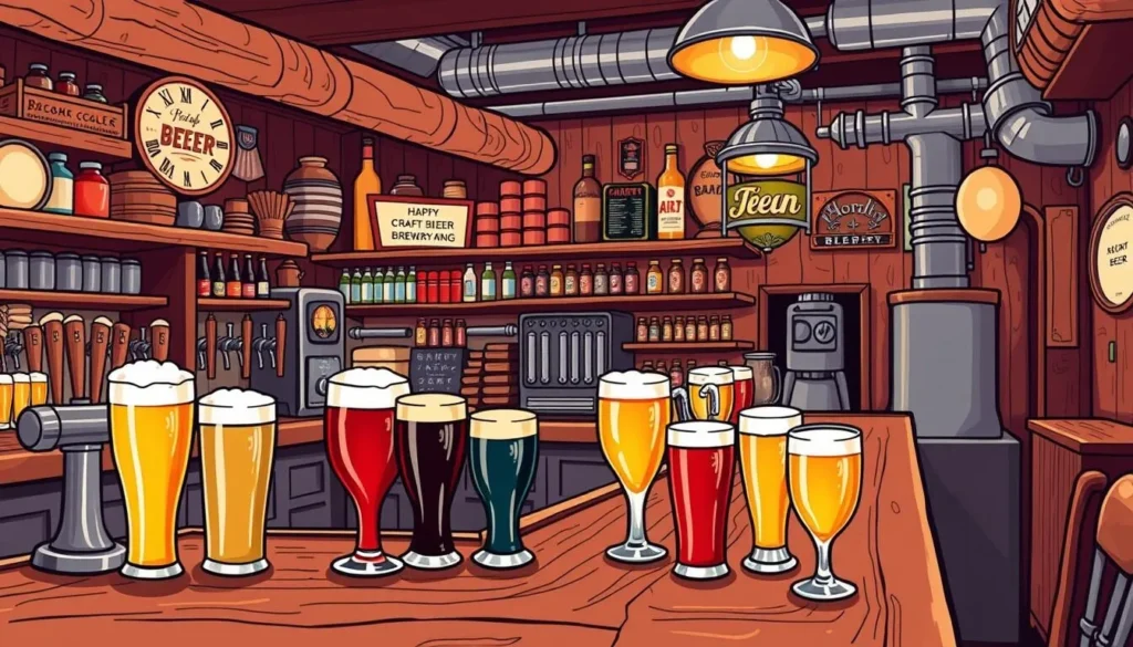 Image of a local brewery with a selection of craft beers on tap