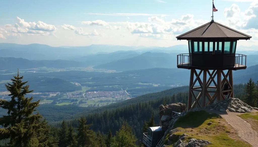 Image of a lookout tower in the Krkonose Mountains with a panoramic view